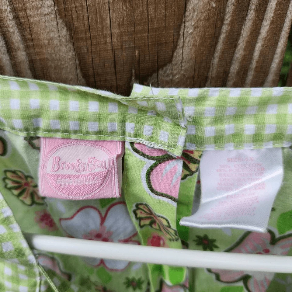 Gingham Green Classic Vintage Dress Floral Sleeveless Girls Size 6X Button Back - Image 4 of 4