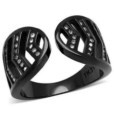Brilliant Top Grade Crystal Fashion Cocktail Black Ip Ring 5-10 Tk3056