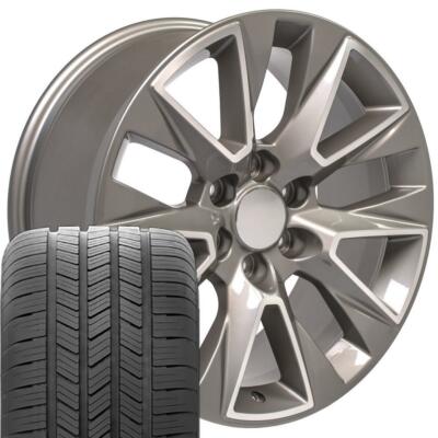 20 inch Silver Machined 5919 Rims & Goodyear Tires SET Fits Tahoe Silverado 20x9