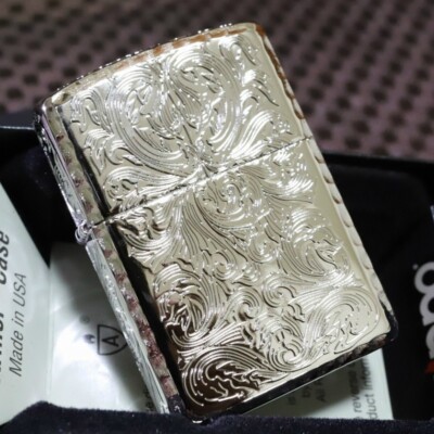 Zippo Armor Case Arabesque 5 Sided Platinum Plating Silver Lighter King II Japan