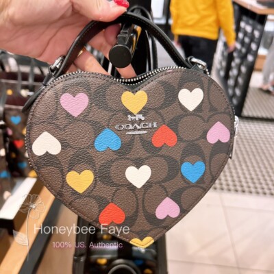 NWT Coach Heart Crossbody In Signature Canvas With Heart Print