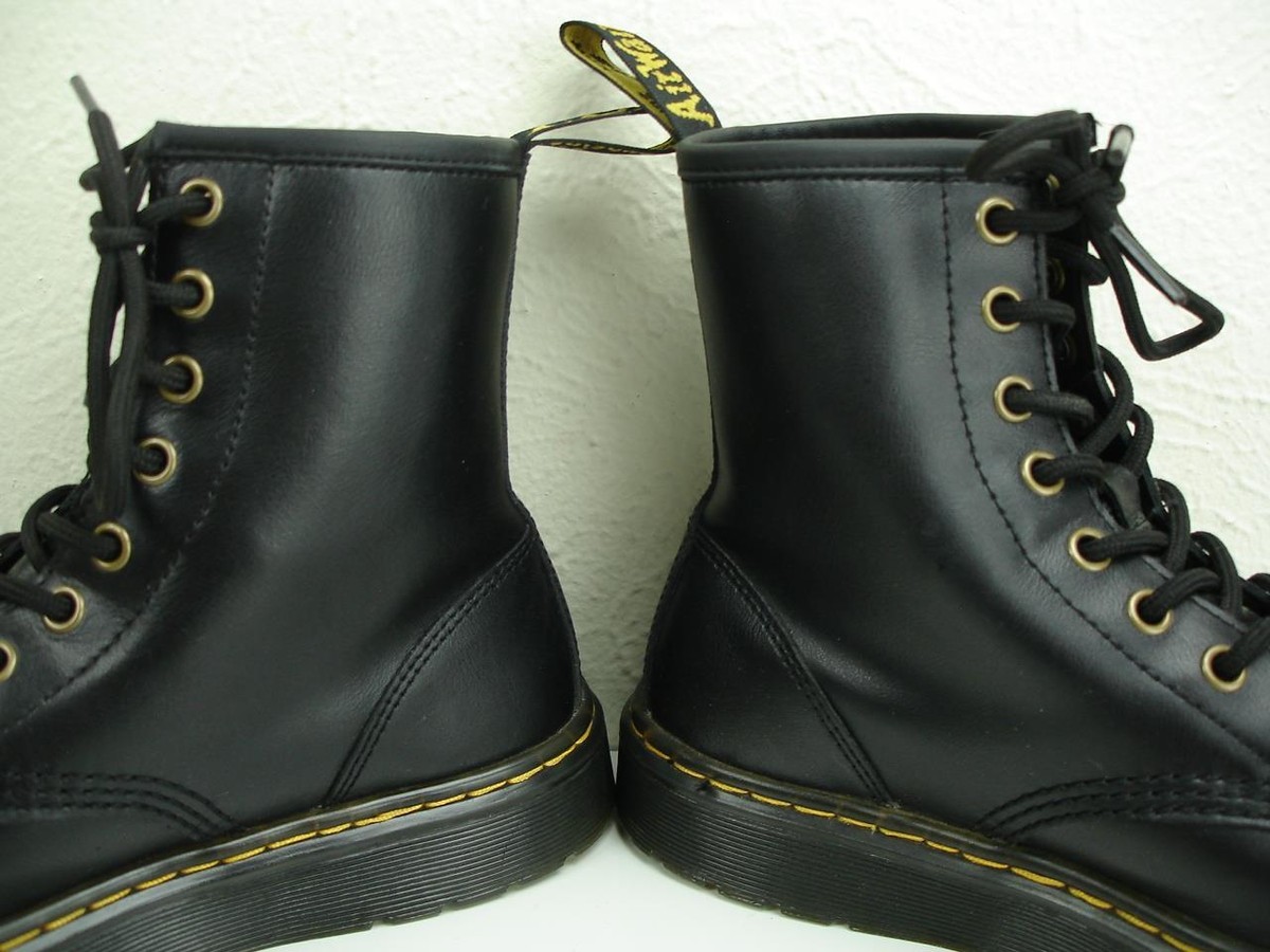 NEW DR DOC MARTENS Black Leather Canvas Panel Inset Lace Up Combat Ankle Boot 10 Doc Dr. Martens Zavala Black Leather Combat Boots Ankle Lace  main image 4