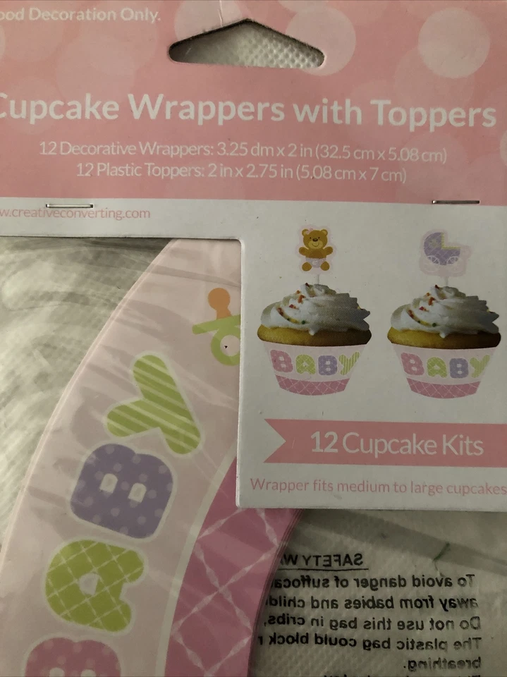 12 ct Girl Baby Teddy Bear Baby Shower Decorations Party Cupcake Wrappers picks - Image 3 of 3