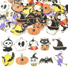 40x Halloween Witch Pumpkin Cat Ghost Charms Pendants for DIY Jewelry Making