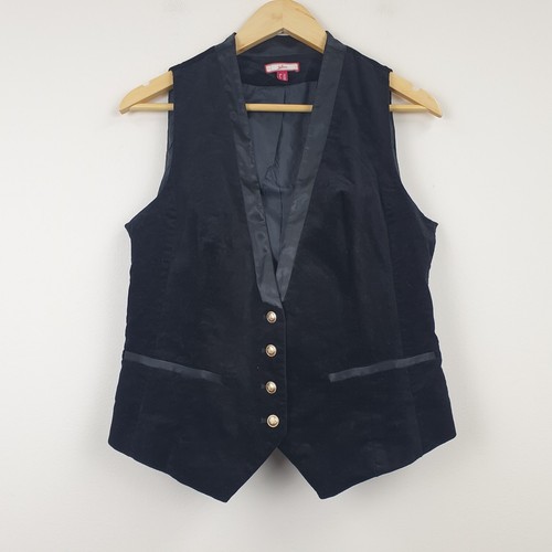 Joe Browns Waistcoat UK 12 Black Velvet Gold Button Formal Party Vest Evening