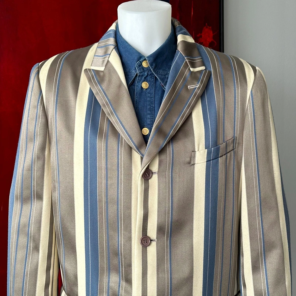 Comme Des Garçons Homme Deux stripe-pattern single-breasted blazer - Blue
