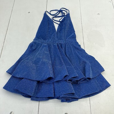 blue ruffle halter dress French Connection Whisper Ruffle Halter Neck Dress Mosaic Blue main image 0
