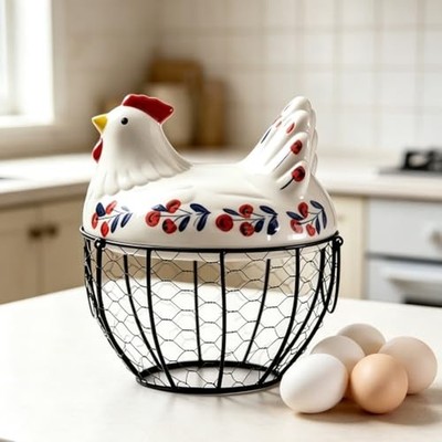Ceramic Chicken Egg Basket Holds 25 Farm Fresh Eggs