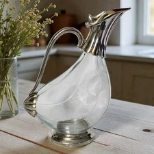 Vintage Goose Duck Shaped Silver Plated & Glass Decanter Pitcher Approx 9 1/2"