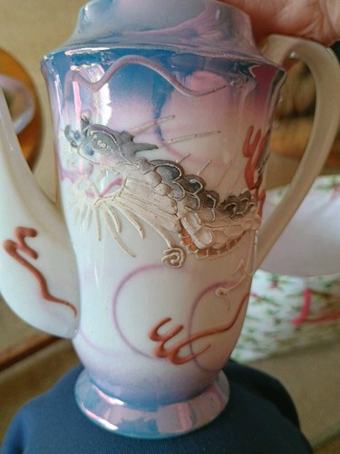 Japanese Dragon Antique Hand Painted Litophane Luster Marked Foreign Tea Set - Picture 4 of 13