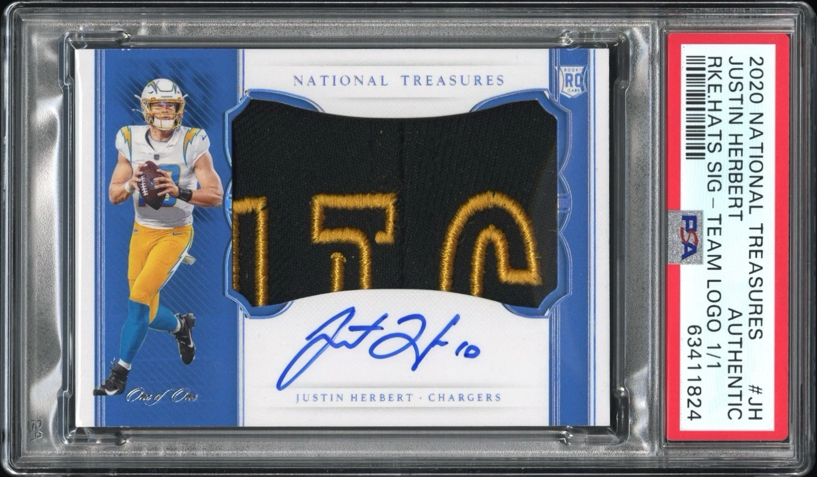 Justin Herbert Panini National Treasures Rookie Hats Off Signatures #JH Team Logo 1/1