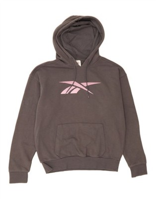 Reebok Damen Grafik Hoodie Pullover UK 12/14 mittelgrau Baumwolle CJ12