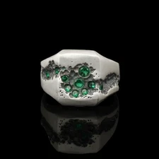 Men's Emerald Ring, Sterling Silver Vintage Ring, Men's Damage Signet Ring