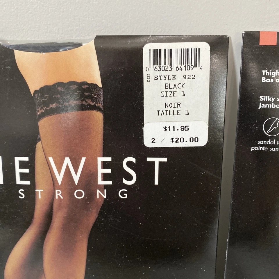 Set of 2 Vintage Nine West So Strong Thigh High Black Size 1 Lace Top Stockings Foto 2 de 4