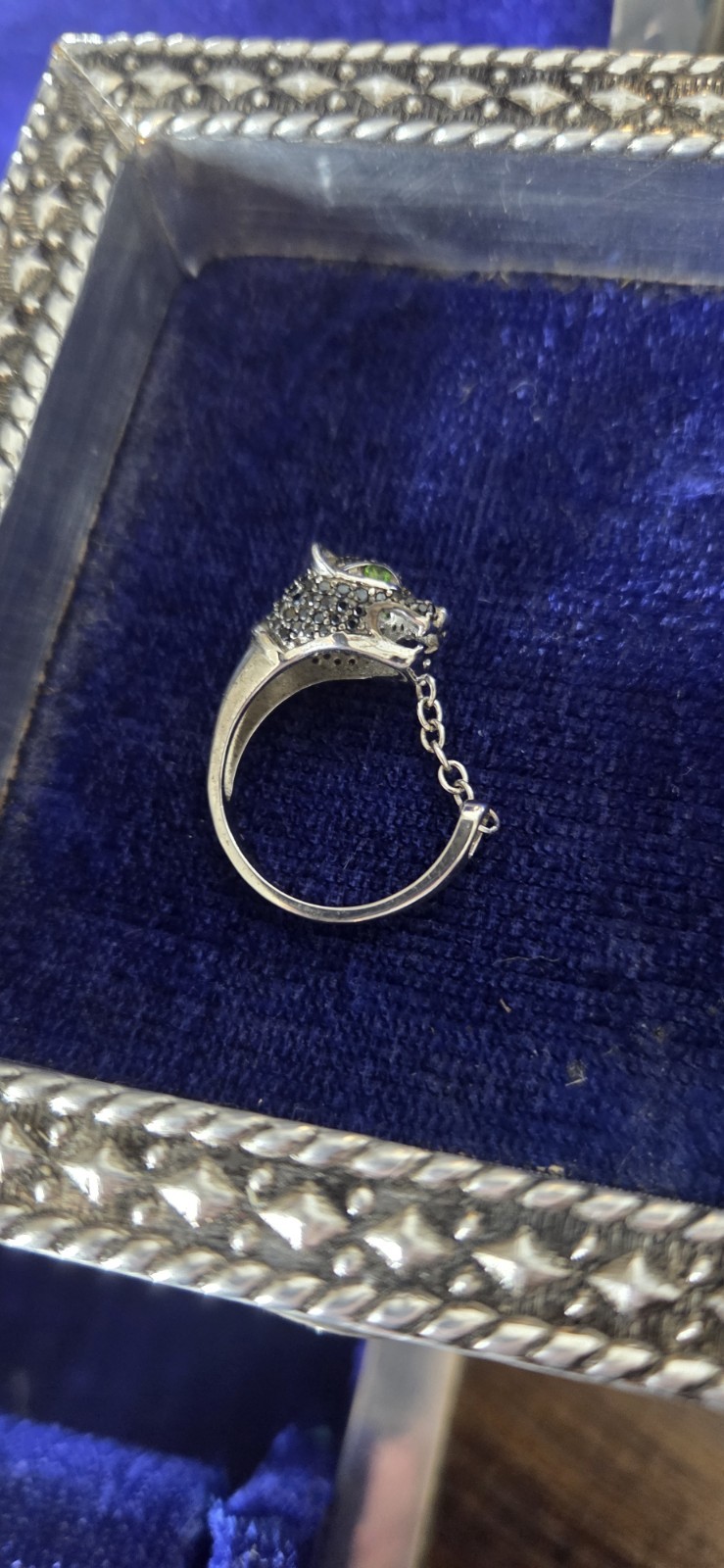 Sterling Silver Wrap Leopard Ring Black Spinel & … - image 2