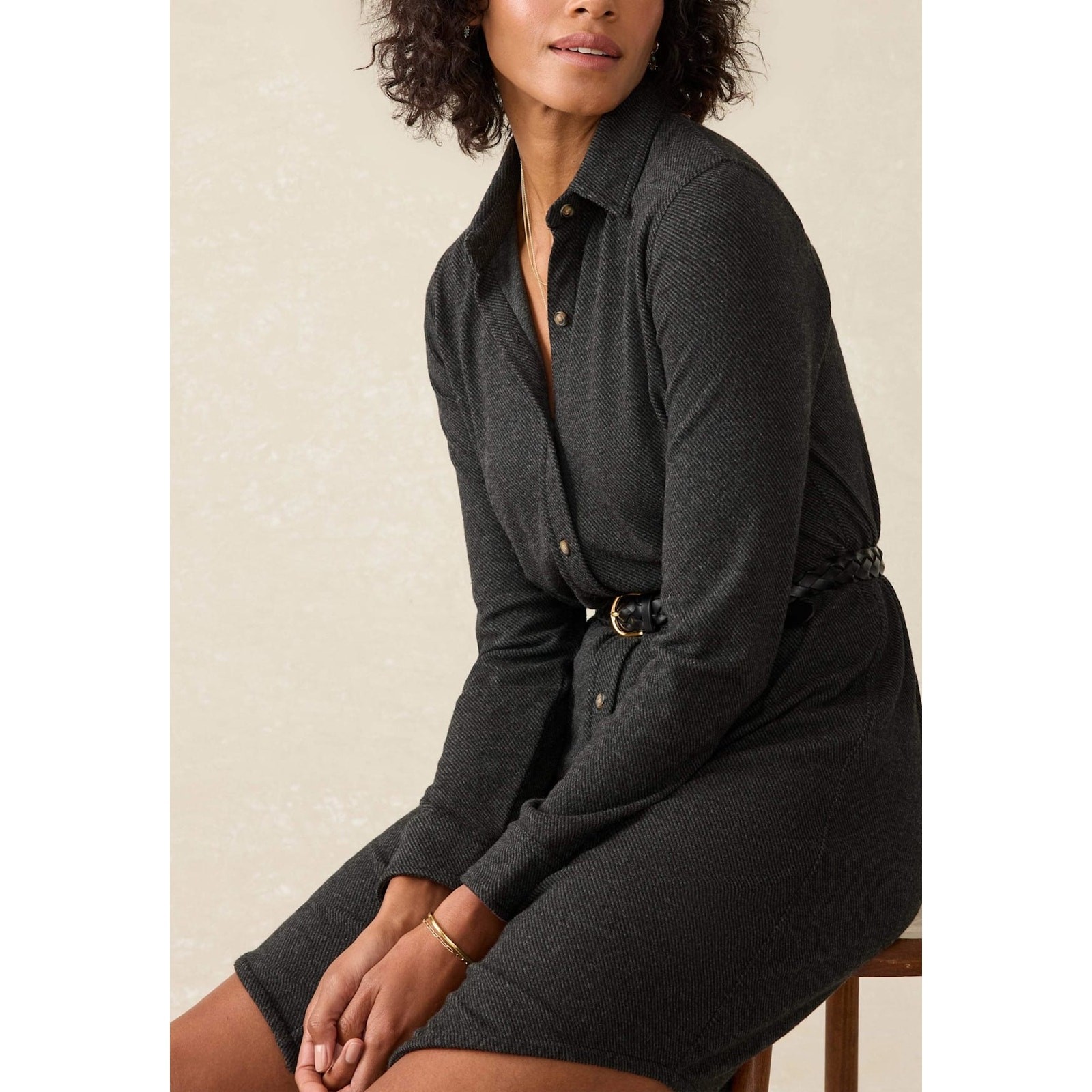 Faherty Legend Sweater Shirt Dress S Heathered Black Twill Soft Stretch Casual image 4