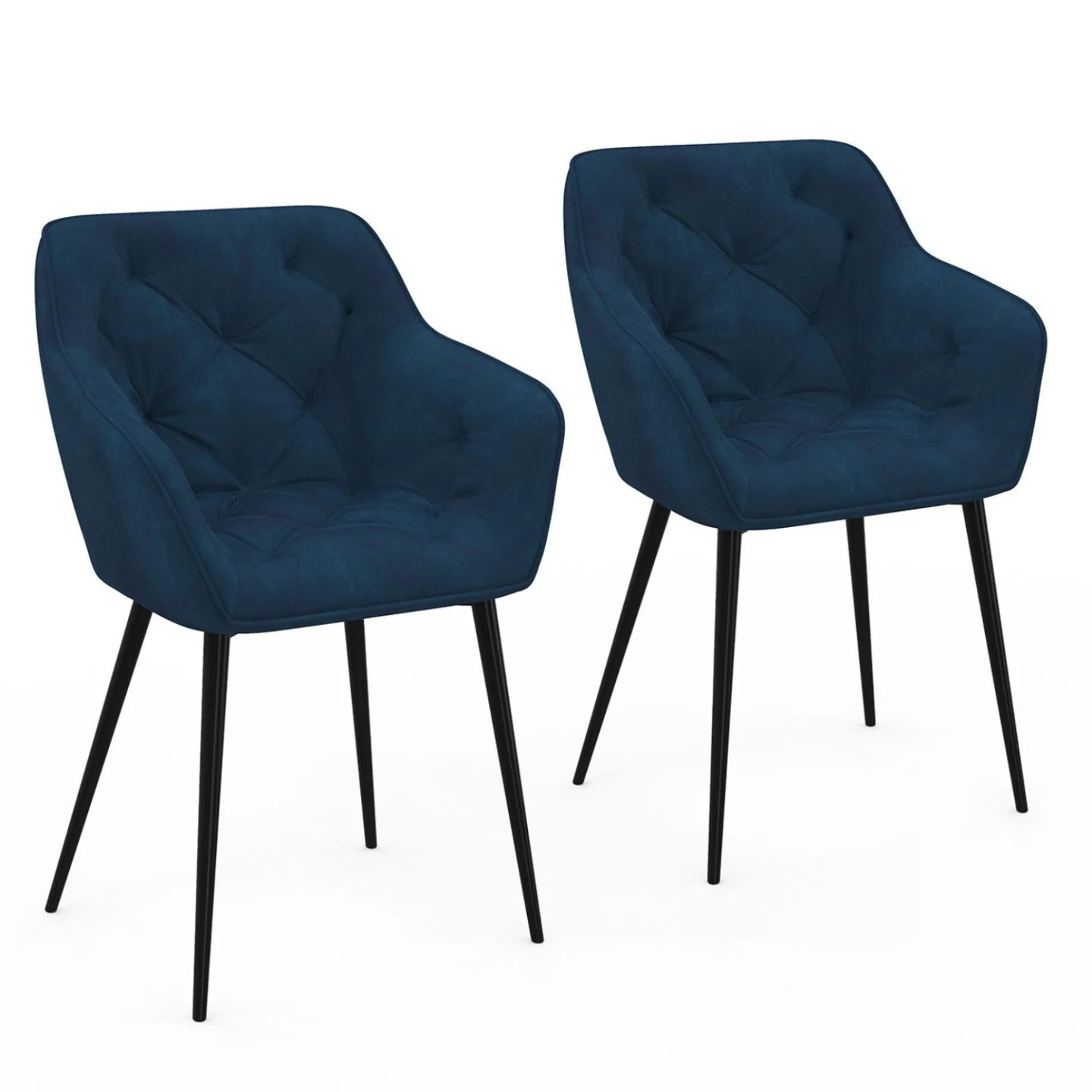 Chaise velours bleu LYA lot de 2 fauteuils capitonnés de salle à manger confortables