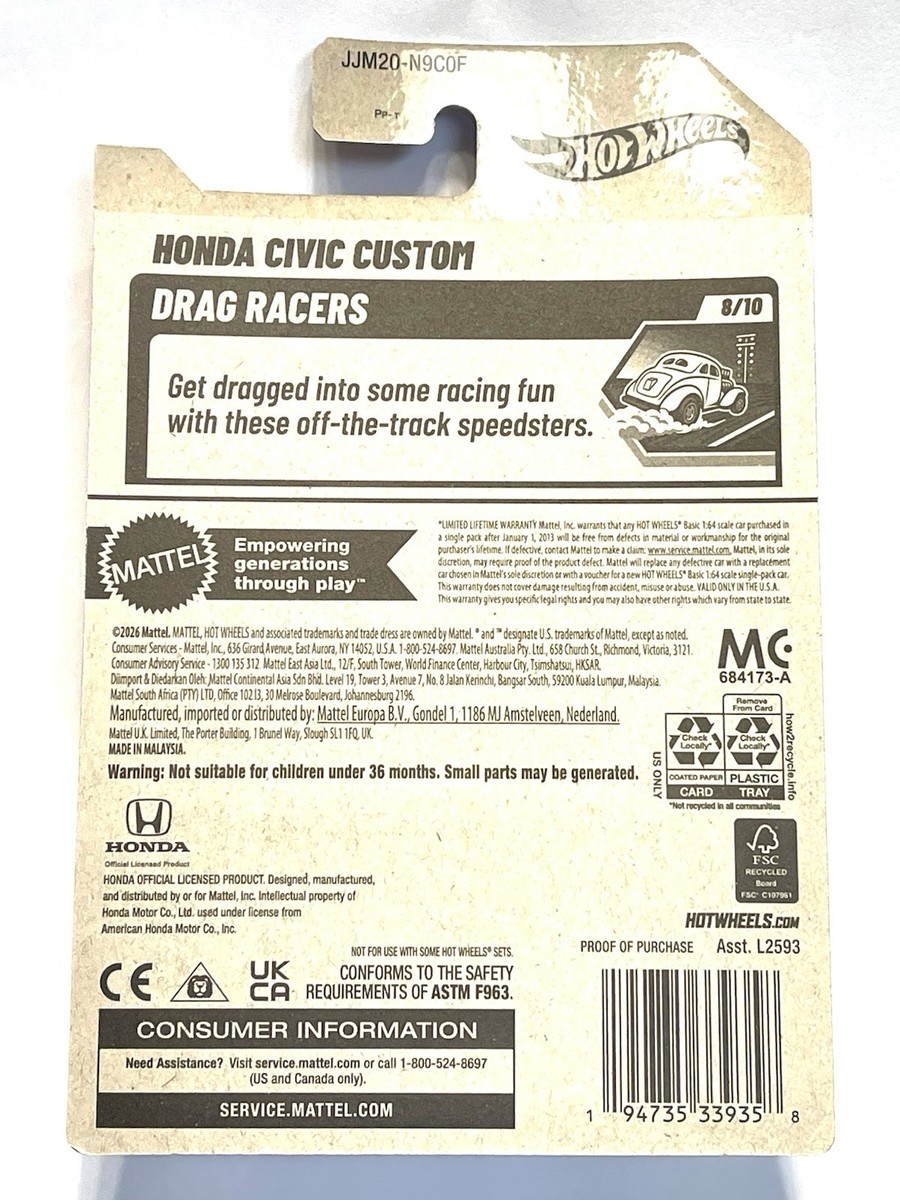 Hot Wheels New 2026 Super Treasure Hunt Honda Drag Civic Custom US