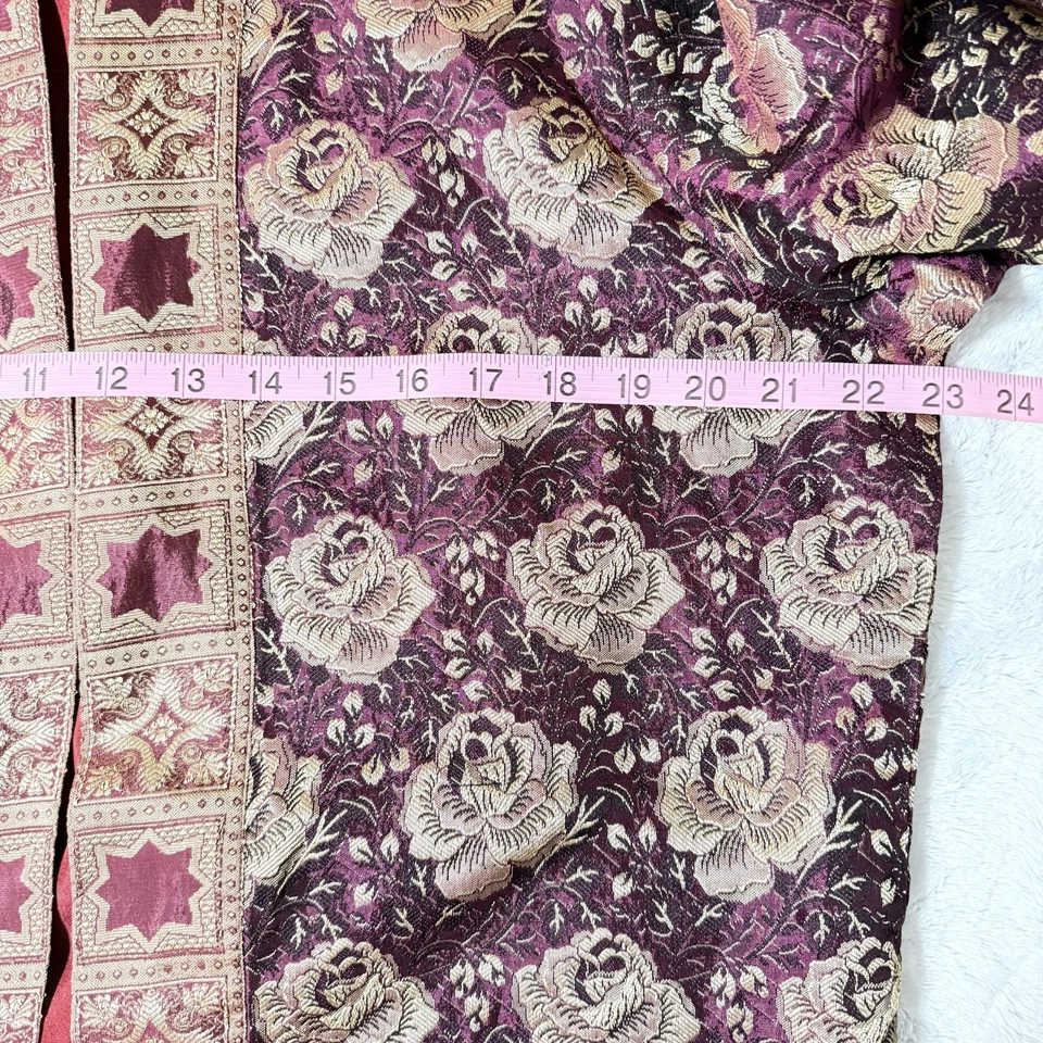 Chaqueta Blazer Jeevan Life Wear Seda Brocado Talla XL Frente Abierto Borgoña Dorado Foto 4 de 4