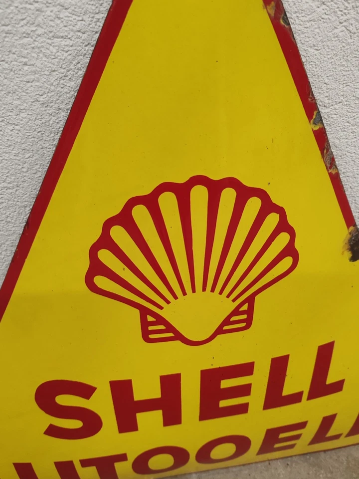 Shell Autooele Emailschild 1930 original gewölbt Dreieck emailliert Rarität - Bild 2 von 4