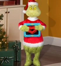 4 FT ANIMATED GRINCH WITH LED GROWING HEART MUSICAL CHRISTMAS PROP ANIMATRONIC