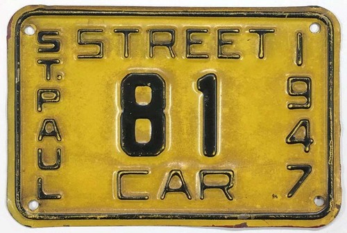 Minnesota 1947 St Paul Streetcar License Plate 81 Trolley Street Car Railroad