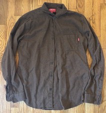 Supreme Long Sleeve Flannel Button Up Plaid Cotton Brown SS23 Size Medium