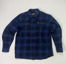Orvis Men's Large Heavy Duty Flannel Shirt Blue Black Plaid Pockets Work Outdoor