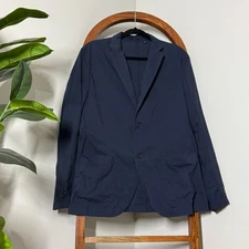 Uniqlo MEDIUM Slim Fit Navy Blue Textured Lightweight Blazer Jacket
