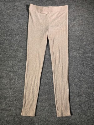 H&M Ribbed Women Leggings Sz M Beige Casual Stretch Textured High Rise Pants