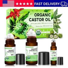 3-in-1 Castor Oil Roll on for Eye,Face,Body Skin,Certified Organic Cold Pressed