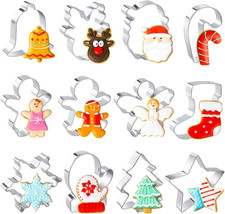 Christmas Cookie Cutters Set, 12 Pieces Stainless Steel Metal Christmas Cookie C