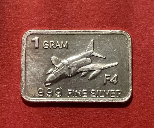 F4 Fighter Solid Silver Bar! 1 Gram Fine .999 Pure Silver!