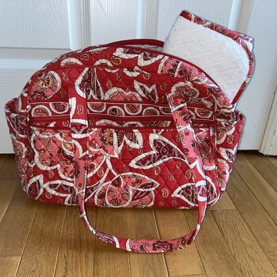 Vera Bradley ROSY POSIES DIAPER BABY BAG & Matching Changing Pad Pink/Red EUC