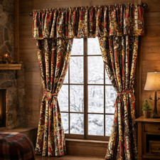 The Woods Set di tende a bastone bordeaux - decorazione tronchi di betulla e foglie autunnali