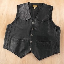vtg 90s PROTECH lined leather motorcycle snap vest sz 44 biker harley outlaw