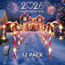 12 Pack Solar Christmas Candy Cane Lights Solar Pathway Lights Xmas Decorations