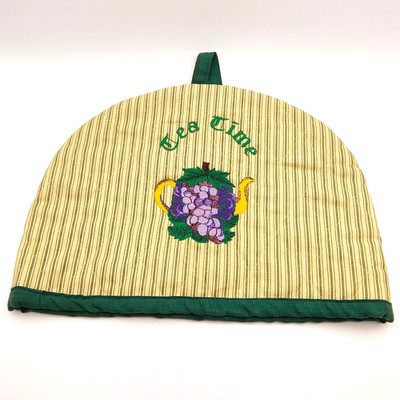 Vintage Embroidered Tea Time Grape Teapot Cover Warmer Cozy 12.5'' Handmade