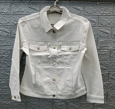 New Soft Surroundings Diana Shapely Button Up Denim Jacket White Size Small