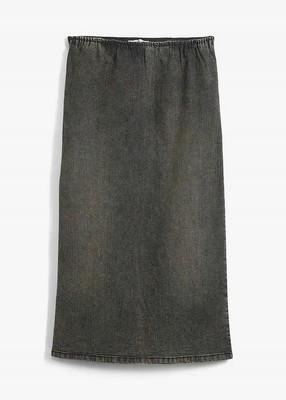 Neu Stretch Jeansrock lang Gr. 40 Schwarz Denim Used Damen Midirock Skirt