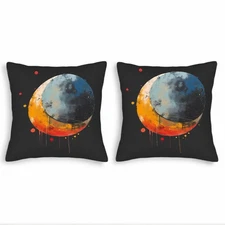 Stylized Celestial Body Throw Pillow Covers - Set of 2 18x18in Cushion Cases 