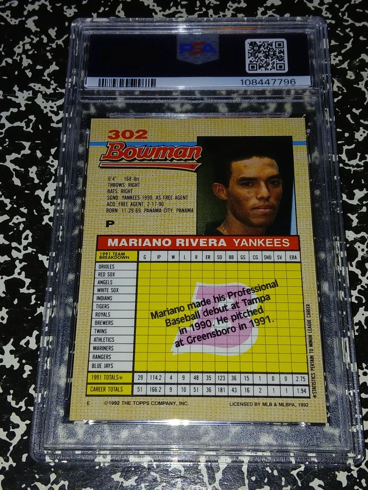 💲VARIANTE RARA💲LEER💲1992 Bowman Rookies💲Mariano Rivera RC💲PSA 9 #302 Yankees Foto 2 de 4