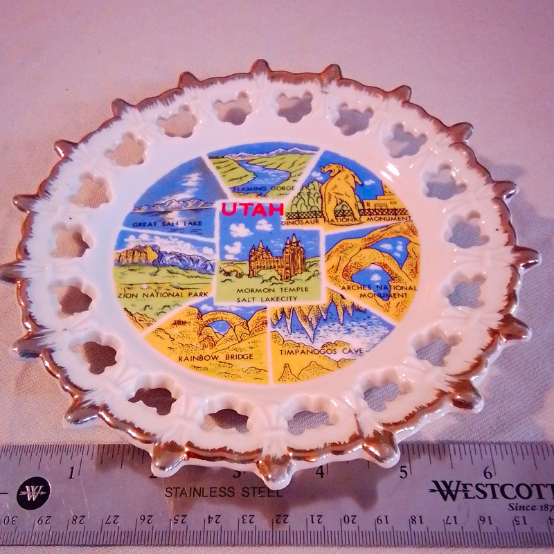 Utah Decorative Souvenir Plate w/ Cutout Rim Scenic Landmarks Design