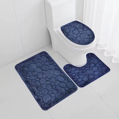3 Piece Non Slip Memory Foam Bathroom Mat Set | Pebble Stone Bath Rugs US