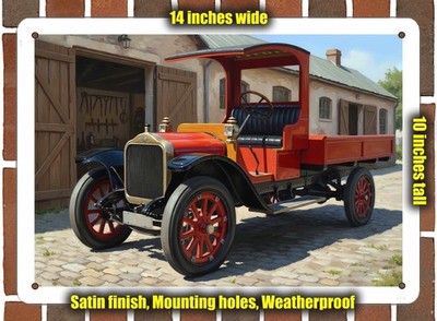 Metal Sign - 1914 White Truck Oil Painting - 14x10