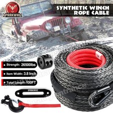 26500lbs 100ft Synthetic Winch Rope Winch Line Rope Cable W Steel Hook For 4wd