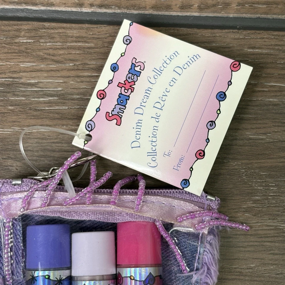 Vintage Lip Smackers Denim Dream Collection Trio With Pouch & Tag Bonne Bell Y2K - Image 3 of 4
