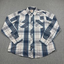 Levis Shirt Mens Large Blue Plaid Pearl Snap Western Cowboy Rodeo Button Up