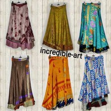 Vintage Silk Long Sari Recycled Magic Wrap Around Skirts Wholesale Lot