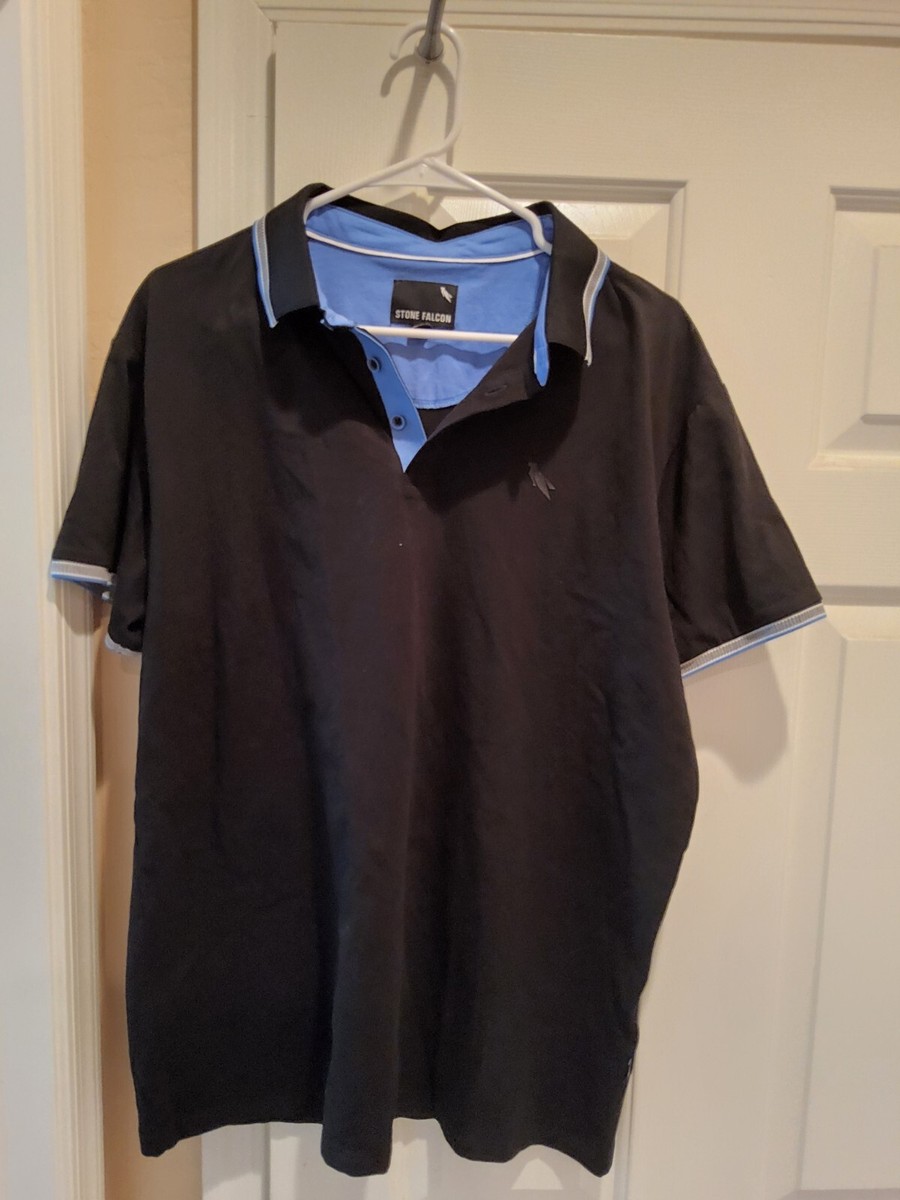 Mens Stone Falcon Black Polo Short Sleeve Shirt Sz X-Large
